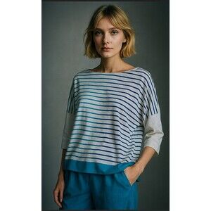 Ozai N Ku Striped Oversized Tunic Top Rivulet US 2-4 Cotton BOHO Coastal